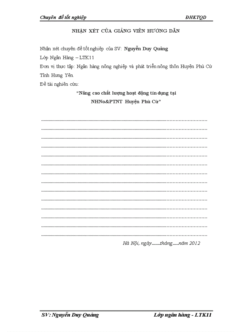 image for page Nâng cao chất lượng hoạt động tín dụng tại Ngân hàng nông nghiệp và phát triển nông thôn Phù Cừ 1