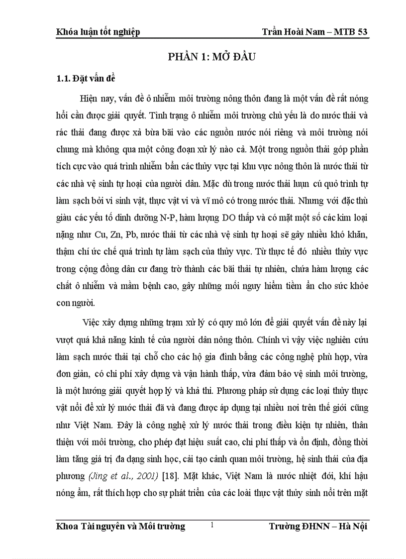 image for page Nghiên cứu khả năng xử lý nước thải nhà vệ sinh tự hoại của một số loài thực vật thủy sinh tại Việt Nam 1