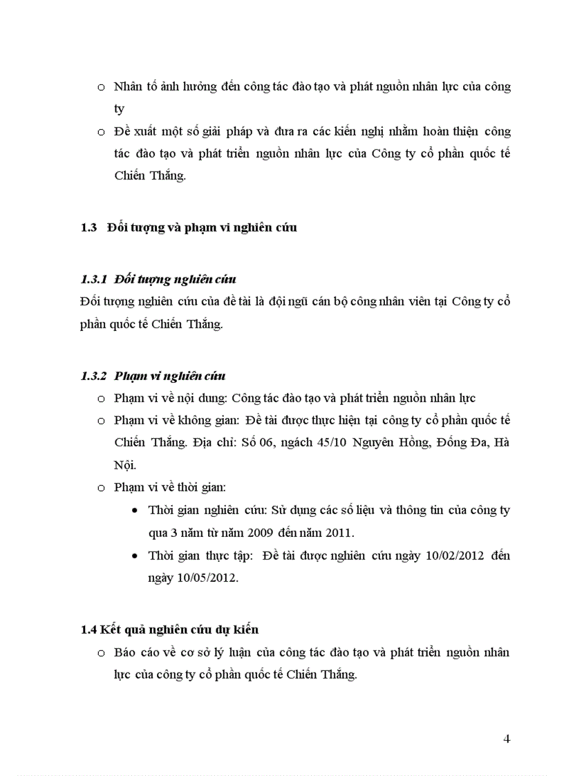 Hoàn thiện công tác đào tạo và phát triển nguồn nhân lực tại Công ty cổ phần quốc tế Chiến Thắng