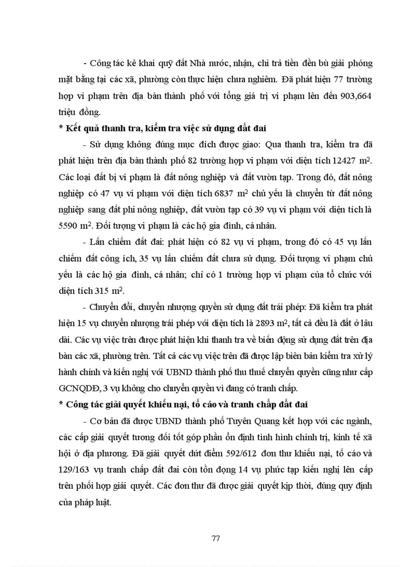 image for page Tìm hiểu công tác thanh tra giải quyết khiếu nại tố cáo và tranh chấp đất đai trên địa bàn thành phố Tuyên quang tỉnh Tuyên Quang từ khi có luật đất đai năm 2003 đến nay