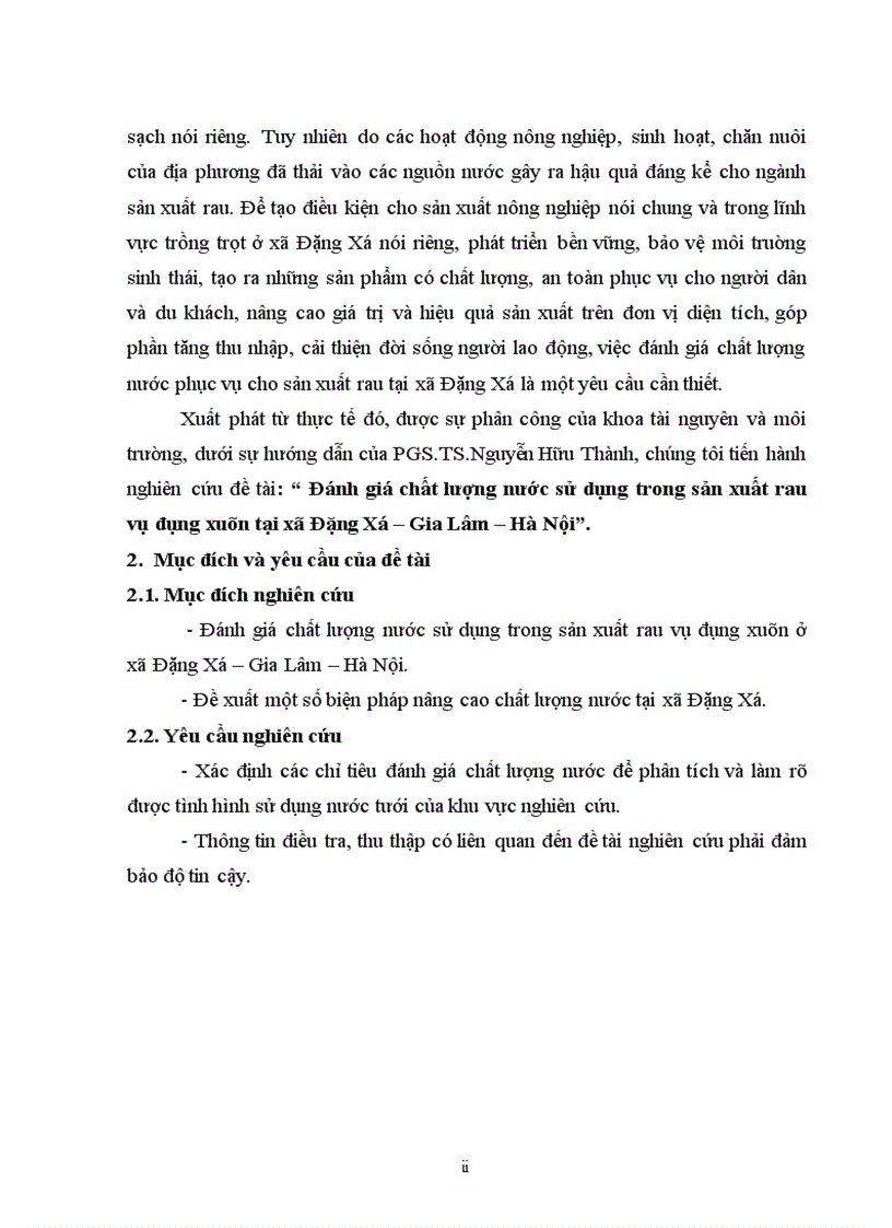 image for page Đánh giá chất lượng nước sử dụng trong sản xuất rau vụ đông xuân tại xã Đặng Xá Gia Lâm Hà Nội