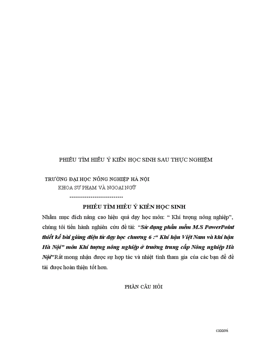 image for page Sử dụng phần mềm M S PowerPoint thiết kế bài giảng điện tử dạy học chương 6 môn Khí tượng nông nghiệp ở trường Trung cấp Nông Nghiệp Hà Nội