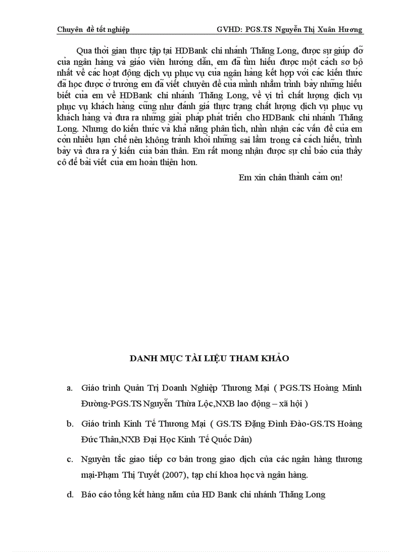 image for page Nâng cao chất lượng dịch vụ phục vụ khách hàng tại HDBank chi nhánh Thăng Long