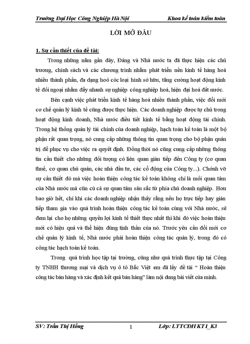 Những đề xuất và phương hướng nhằm hoàn thiện tổ chức công tác kế toán bán hàng và xác định kết quả tại Công ty TNHH thương mại và dịch vụ ô tô Bắc Việt
