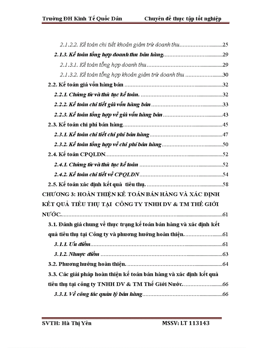 Hoàn thiện kế toán bán hàng và xác định kết quả tiêu thụ tại công ty tnhh dv tm thế giới nước
