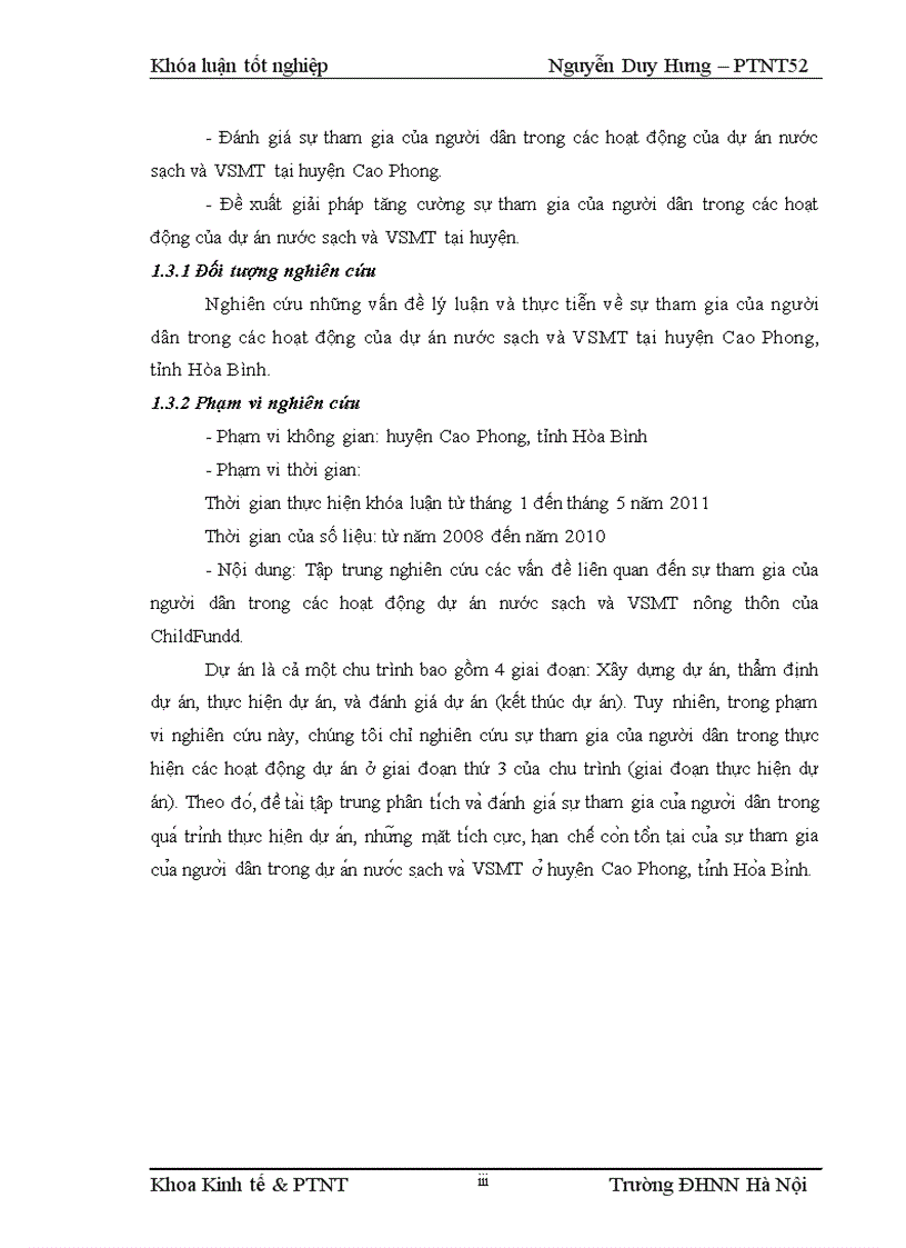image for page Nghiên cứu sự tham gia của người dân trong các hoạt động của dự án nước sạch và vệ sinh môi trường tại huyện Cao Phong tỉnh Hòa Bình