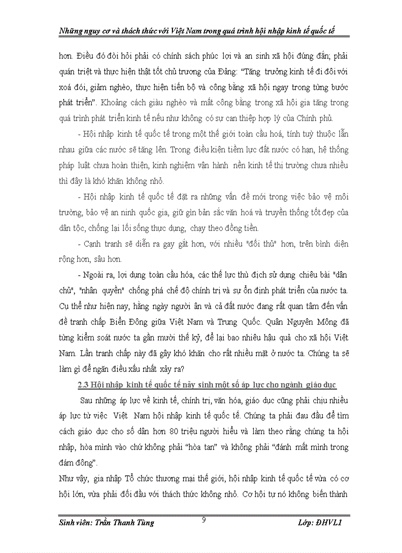 image for page Nguy cơ và thách thức với VN trong quá trình hội nhập kinh tế quốc tế