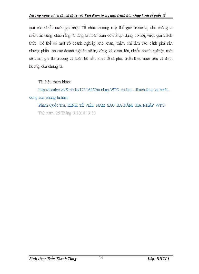 image for page Nguy cơ và thách thức với VN trong quá trình hội nhập kinh tế quốc tế