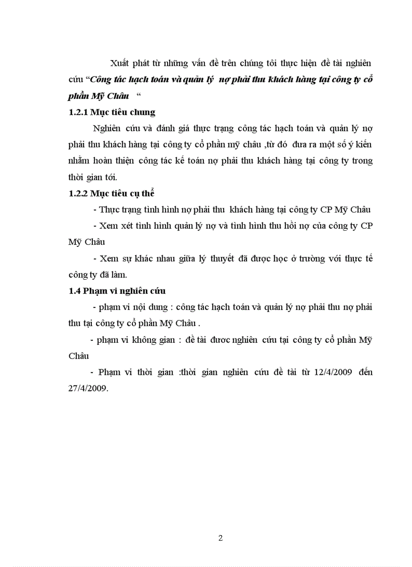 image for page Công tác hạch toán và quản lý nợ phải thu khách hàng tại công ty cổ phần Mỹ Châu