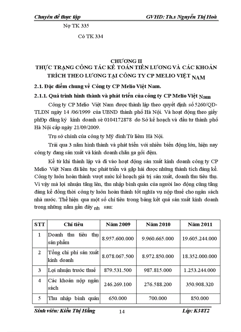 image for page Kế toán tiền lương và các khoản trích theo lương tại Công ty CP Melio Việt Nam 1