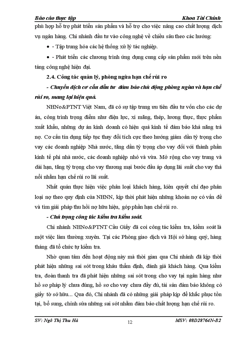 image for page Tình hình và kết quả hoạt động kinh doanh của Ngân hàng nông nghiệp và phát triển nông thôn Chi nhánh Cầu Giấy Hà Nội