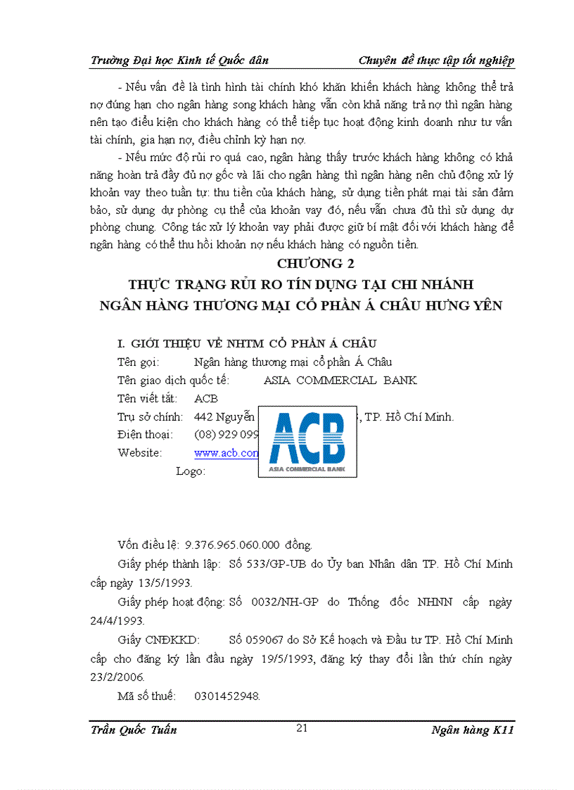 image for page Phòng ngừa và hạn chế rủi ro tín dụng tại Chi nhánh Ngân hàng thương mại cổ phần Á Châu tỉnh Hưng Yên 3