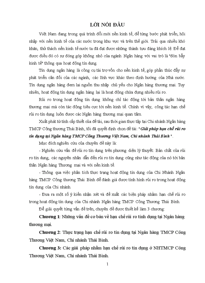image for page Thực trạng hạn chế rủi ro tín dụng tại ngân hàng tmcp công thương việt nam chi nhánh thái bình
