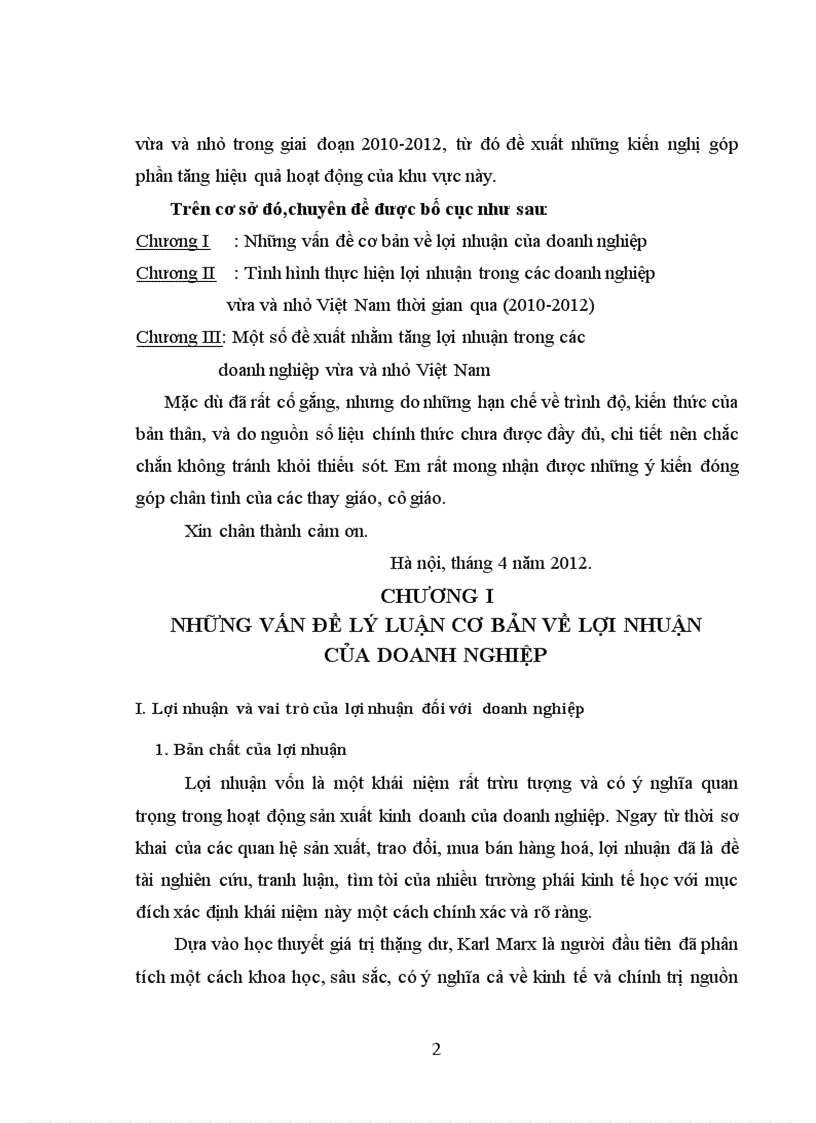 Tình hình thực hiện lợi nhuận trong các doanh nghiệp vừa và nhỏ Việt Nam thời gian qua 2010 2012