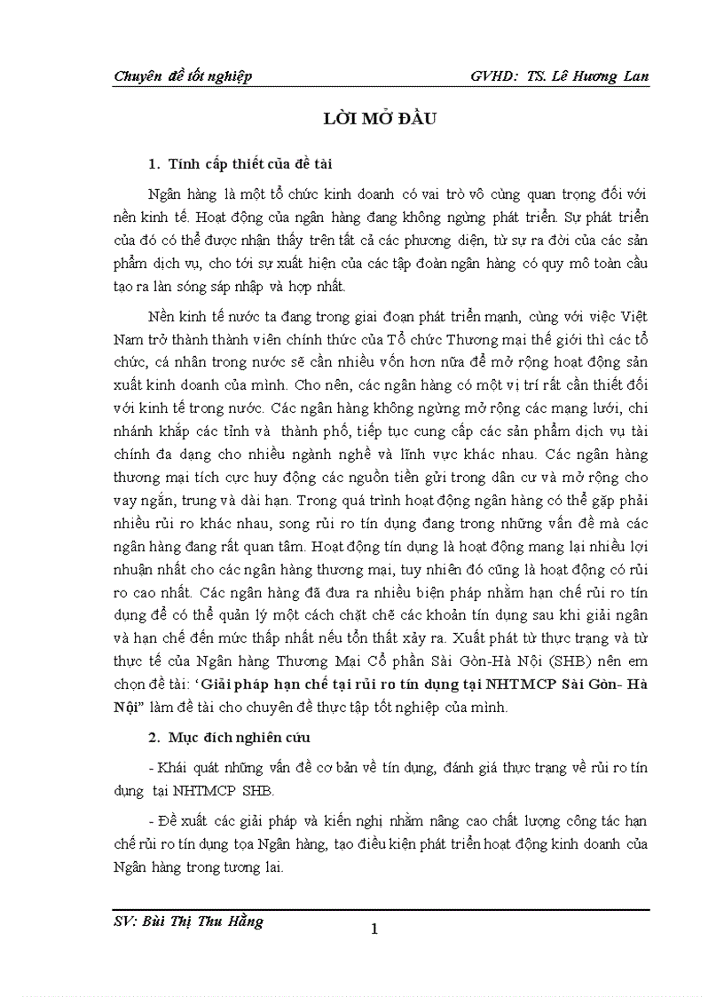 Thực trạng công tác hạn chế rủi ro tín dụng tại ngân hàng tmcp sài gòn hà nội
