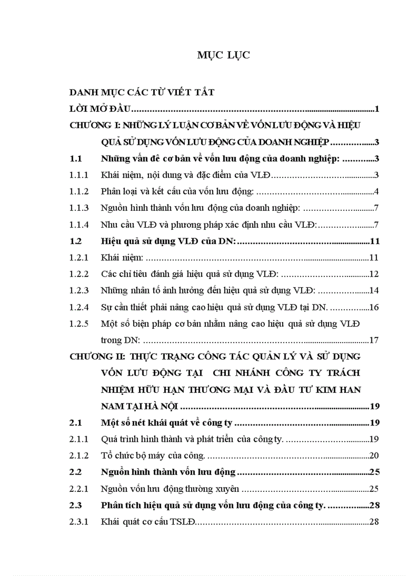 image for page Thực trạng công tác quản lý và sử dụng vốn lưu động tại chi nhánh công ty trách nhiệm hữu hạn thương mại và đầu tư kim han nam tại hà nội