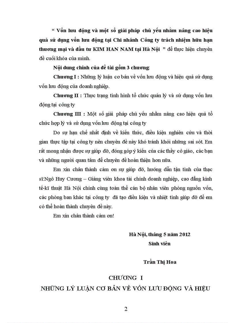 image for page Thực trạng công tác quản lý và sử dụng vốn lưu động tại chi nhánh công ty trách nhiệm hữu hạn thương mại và đầu tư kim han nam tại hà nội 1