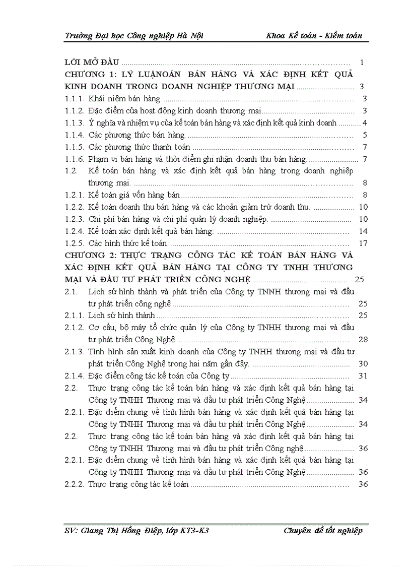 Kế toán bán hàng và xác định kết quả bán hàng tại công ty tnhh thương mại và đầu tư phát triển công nghệ
