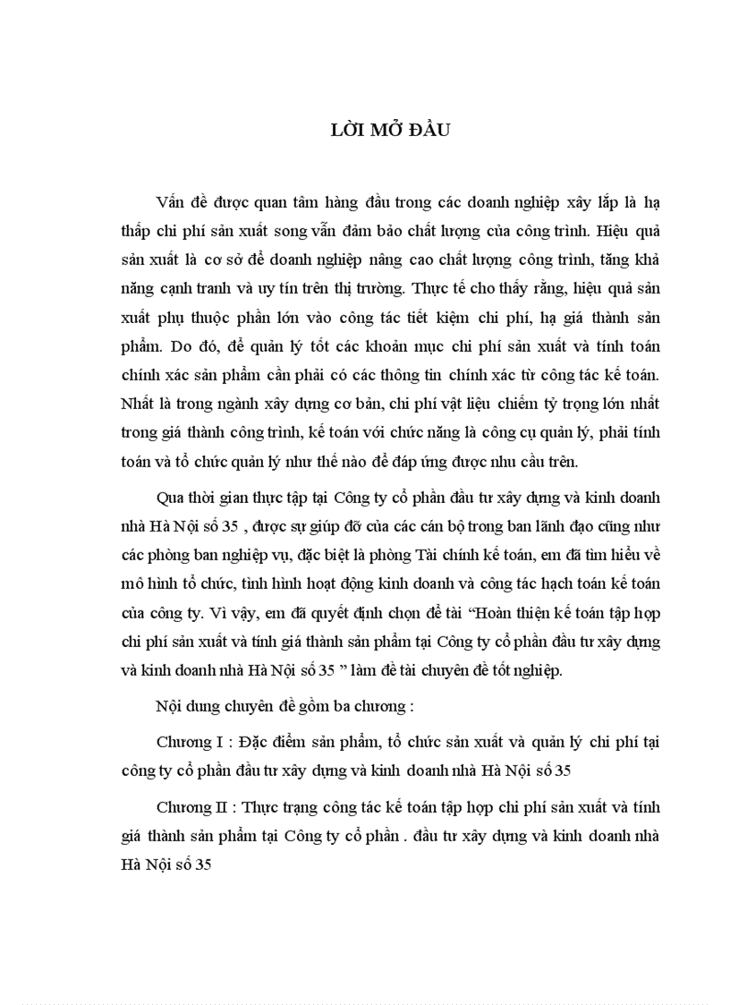 image for page Hoàn thiện kế toán tập hợp chi phí sản xuất và tính giá thành sản phẩm tại Công ty cổ phần đầu tư xây dựng và kinh doanh nhà Hà Nội số 35 1