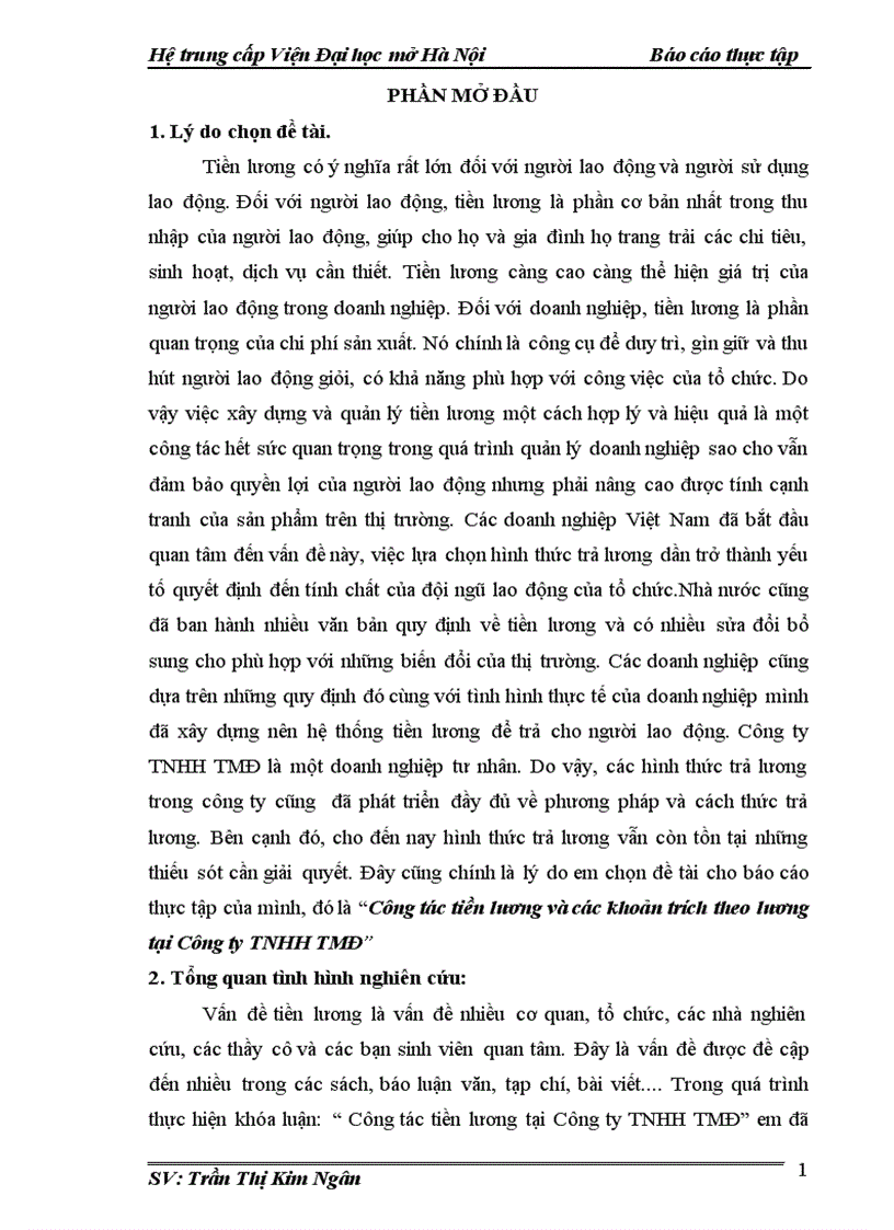 image for page Công tác tiền lương và các khoản trích theo lương tại Công ty TNHH TMĐ