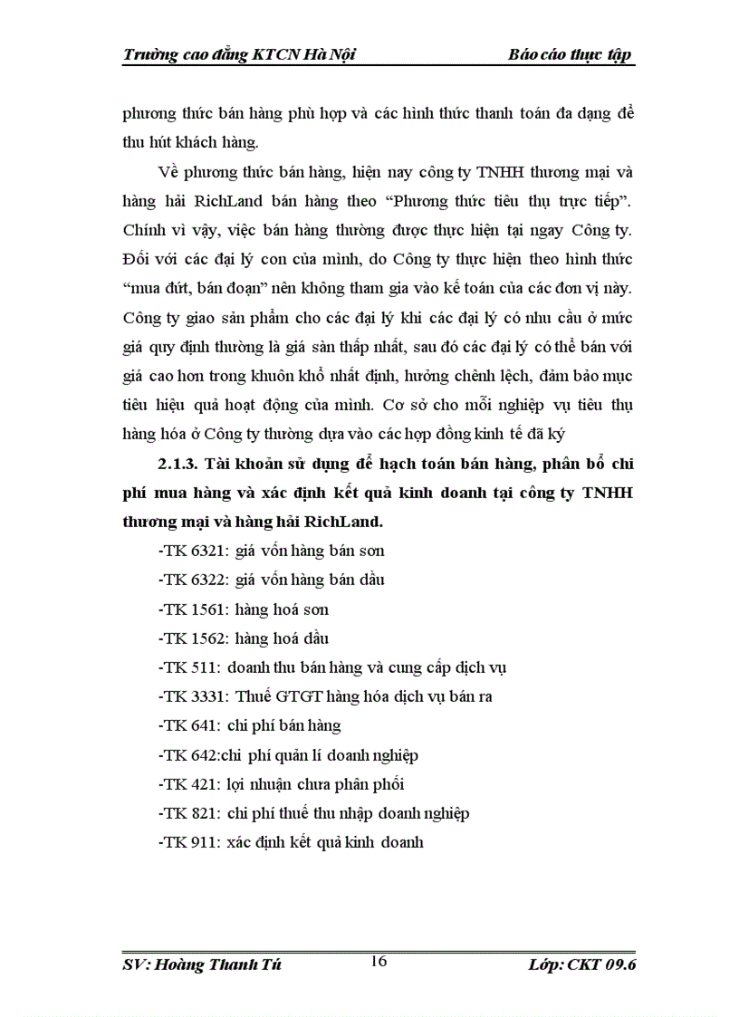 image for page Kế toán bán hàng phân bổ chi phí mua hàng và xác định kết quả kinh doanh tại công ty TNHH thương mại và hàng hải RichLan