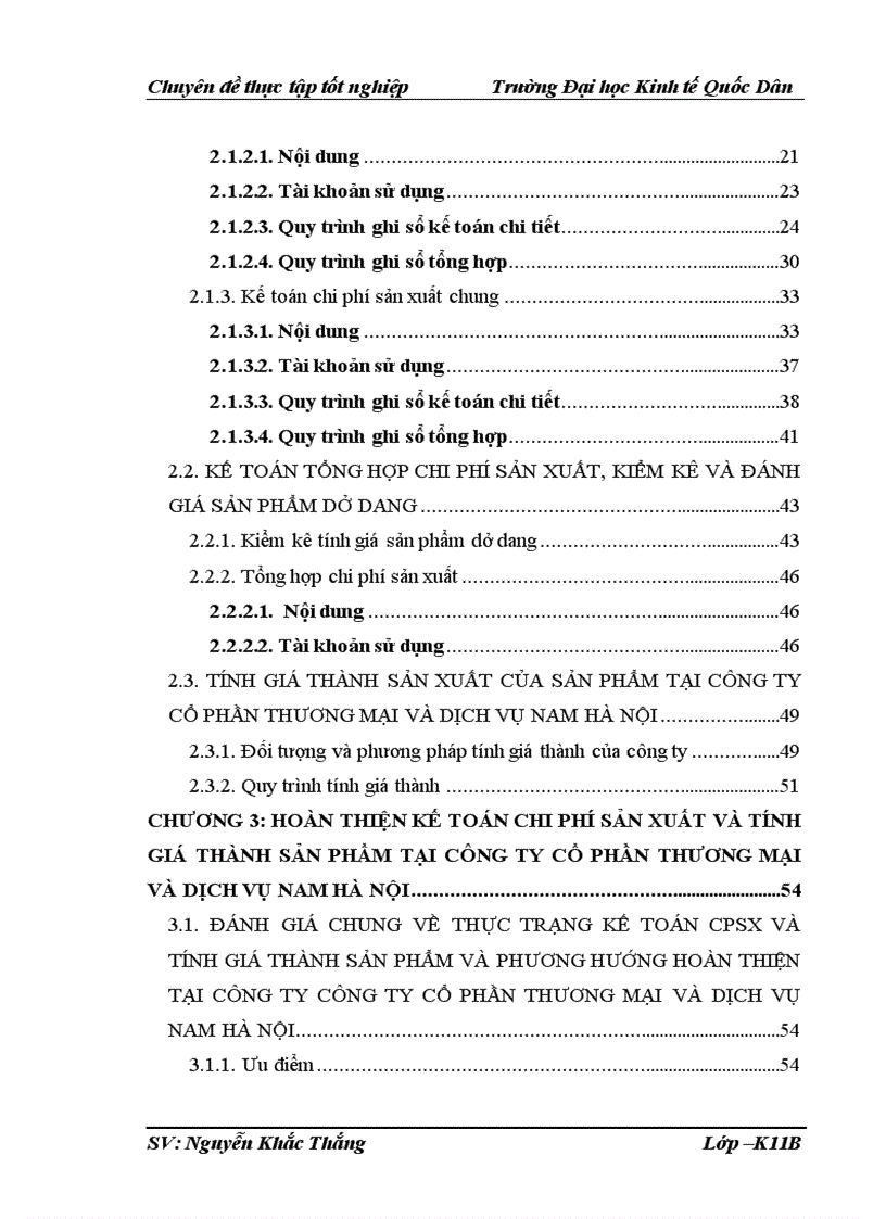 Hoàn thiện kế toán chi phí sản xuất và tính giá thành sản phẩm tại Công ty cổ phần thương mại và dịch vụ Nam Hà Nội