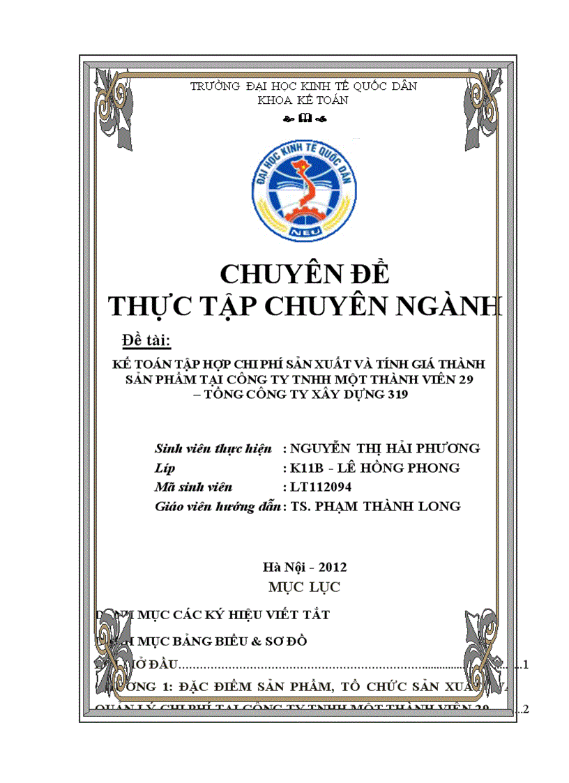 image for page Kế toán tập hợp chi phí sản xuất và tính giá thànhsản phẩm tại công ty tnhh một thành viên 29 tổng công ty xây dựng 319