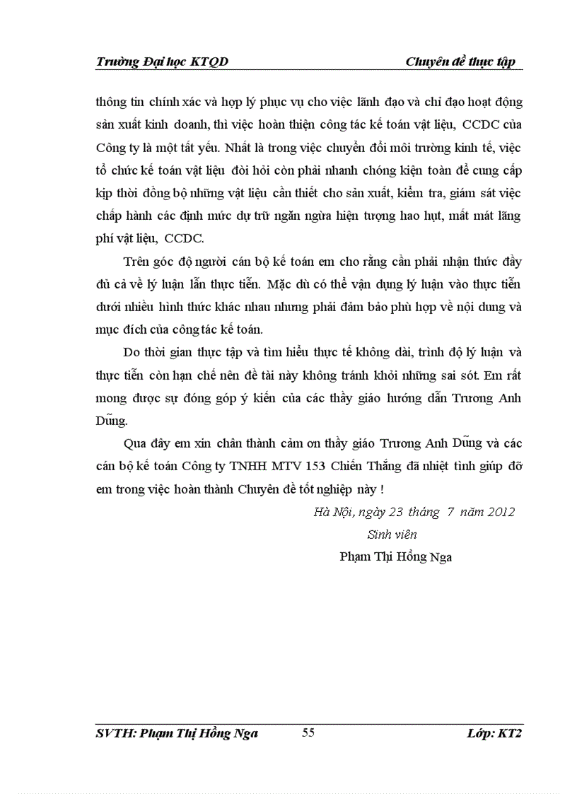 image for page Hoàn thiện Kế toán nguyên vật liệu và công cụ dụng cụ tại Công ty trách nhiệm hữu hạn một thành viên 153 Chiến Thắng Nhà máy Z 153