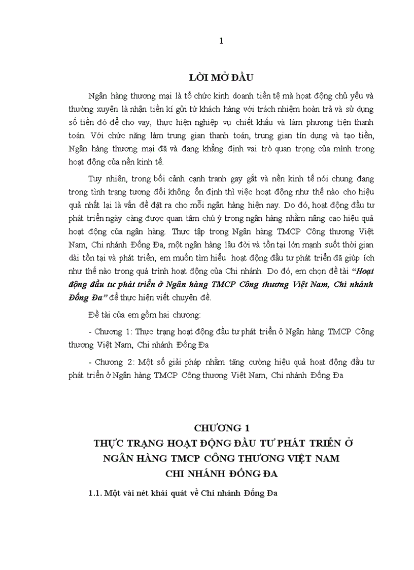 Giải pháp nhằm tăng cường hiệu quả hoạt động đầu tư phát triển ở ngân hàng tmcp công thương việt nam chi nhánh đống đa