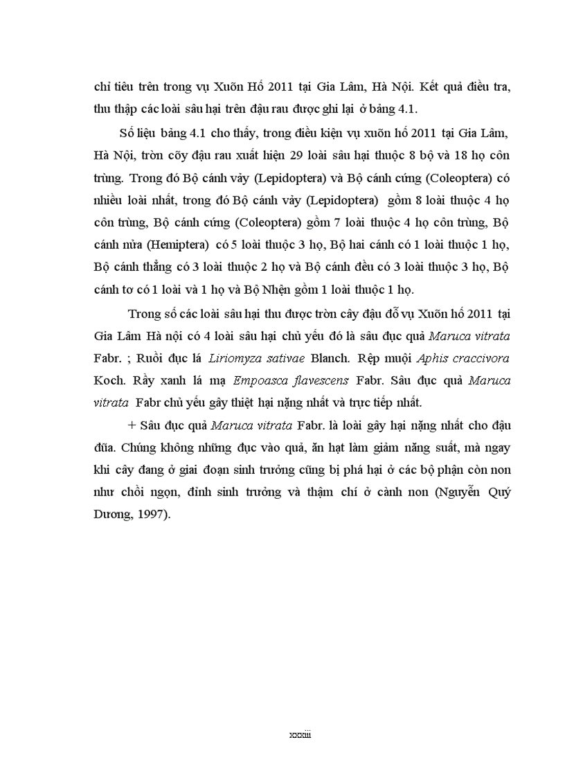 image for page Nghiên cứu đặc điểm sinh vật học và diễn biến mật độ của sâu đục quả Maruca vitrata Fabr hại cây đậu đũa vụ Xuân hè 2011 và biện pháp hóa học phòng trừ tại Gia Lâm Hà Nội