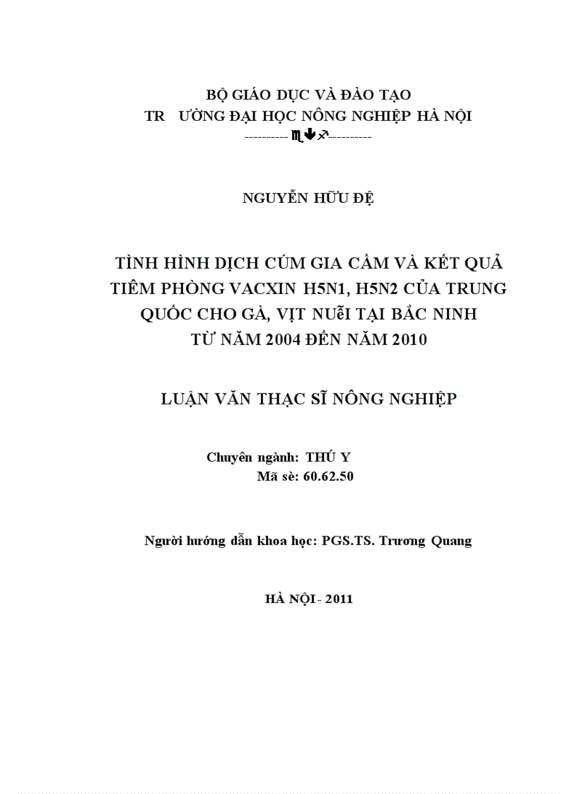 Tình hình dịch cúm gia cầm và kết quả tiêm phòng vacxin h5n1 h5n2 của trung quốc cho gà vịt nuôi tại bắc ninh từ năm 2004 đến năm 2010