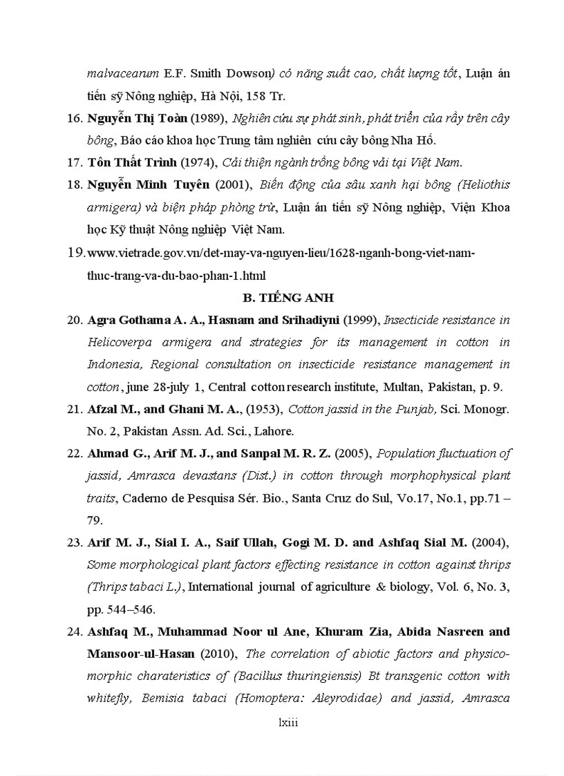 image for page Tìm hiểu mối quan hệ giữa một số đặc điểm hình thái và khả năng kháng rầy xanh hai chấm amrassca devastans của một số giống bông