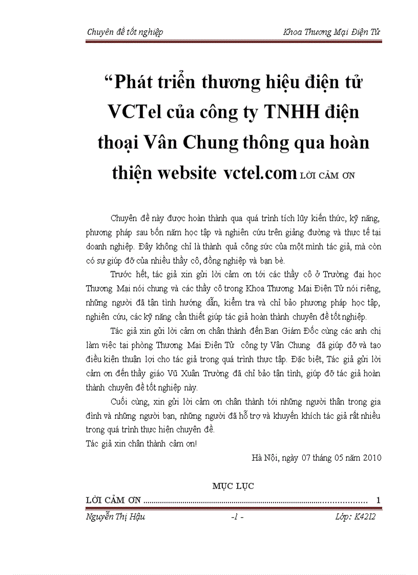 Phát triển thương hiệu điện tử VCTel của công ty TNHH điện thoại Vân Chung thông qua hoàn thiện website vctel com