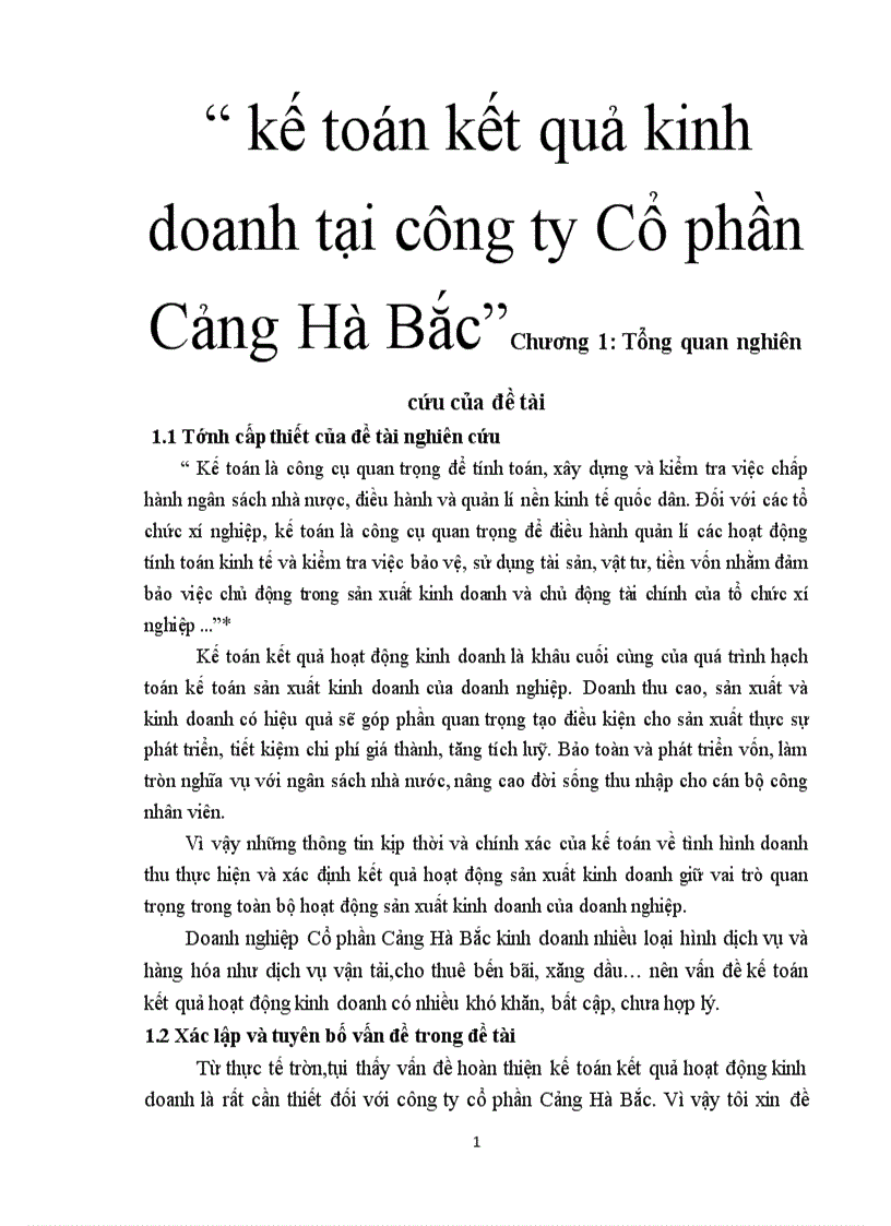 Kế toán kết quả kinh doanh tại công ty Cổ phần Cảng Hà Bắc