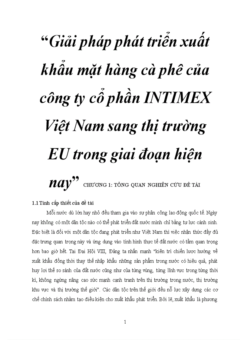 Giải pháp phát triển xuất khẩu mặt hàng cà phê của công ty cổ phần INTIMEX Việt Nam sang thị trường EU trong giai đoạn hiện nay