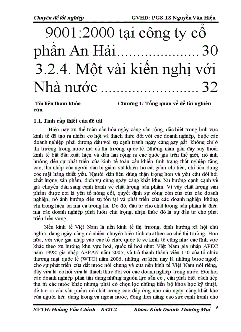 image for page Nghiên cứu áp dụng Hệ thống quản lý chất lượng theo tiêu chuẩn ISO 9001 2000 tại công ty Cổ phần thương mại và đầu tư An Hải