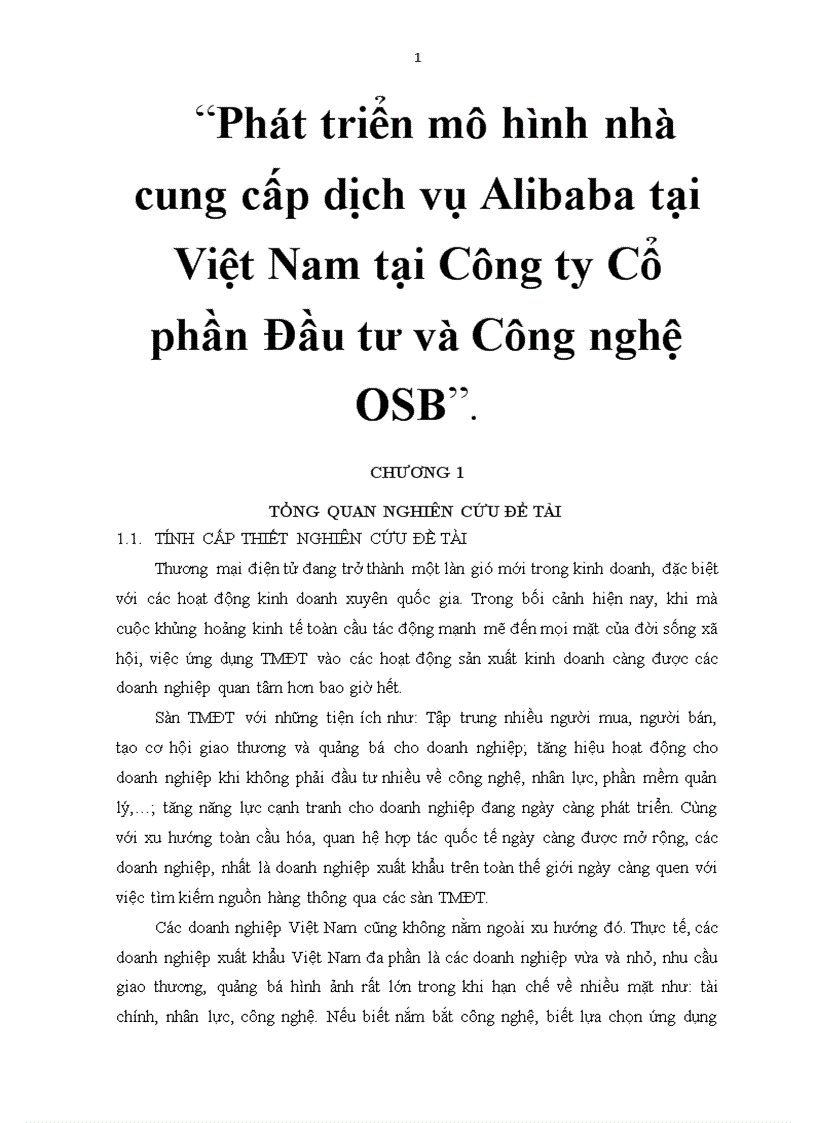 Phát triển mô hình nhà cung cấp dịch vụ Alibaba tại Việt Nam tại Công ty Cổ phần Đầu tư và Công nghệ OSB