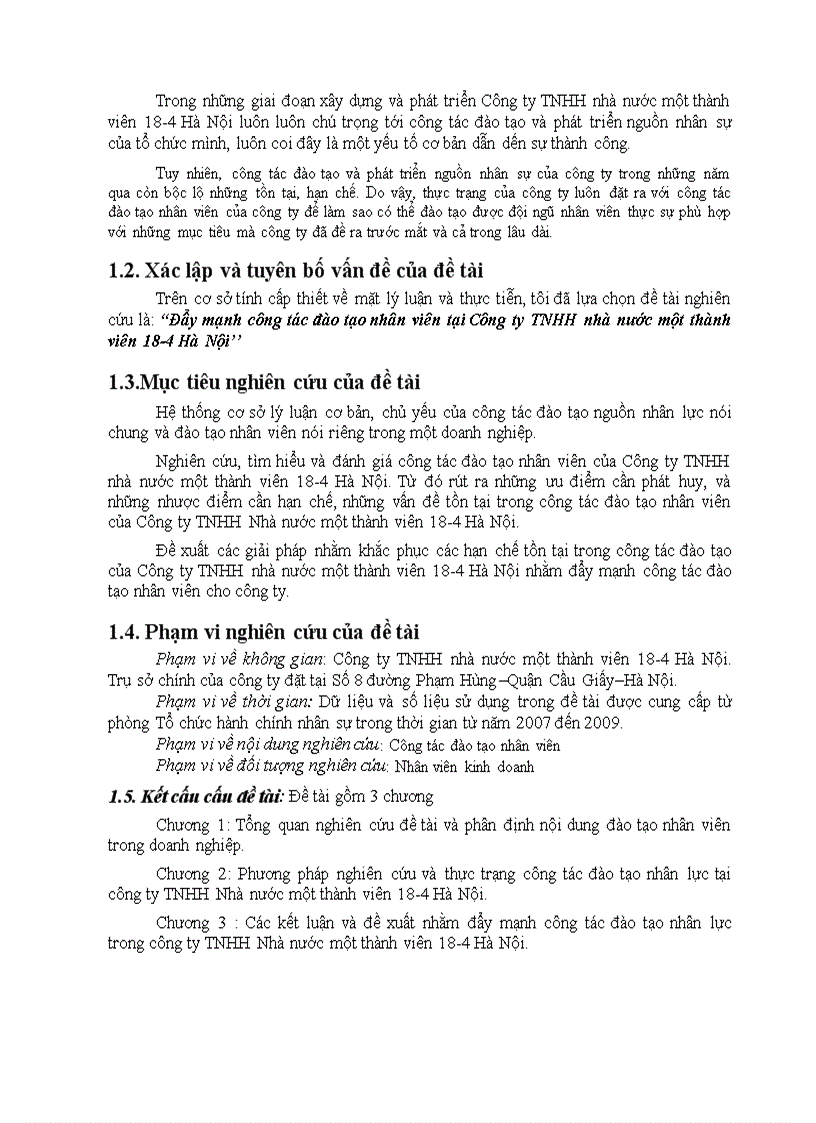 Đẩy mạnh công tác đào tạo nhân viên tại Công ty TNHH nhà nước một thành viên 18 4 Hà Nội 1