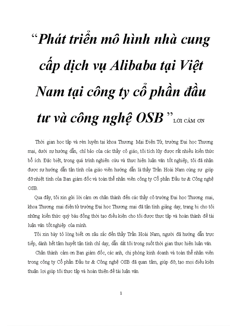 Phát triển mô hình nhà cung cấp dịch vụ Alibaba tại Việt Nam tại công ty cổ phần đầu tư và công nghệ OSB 1