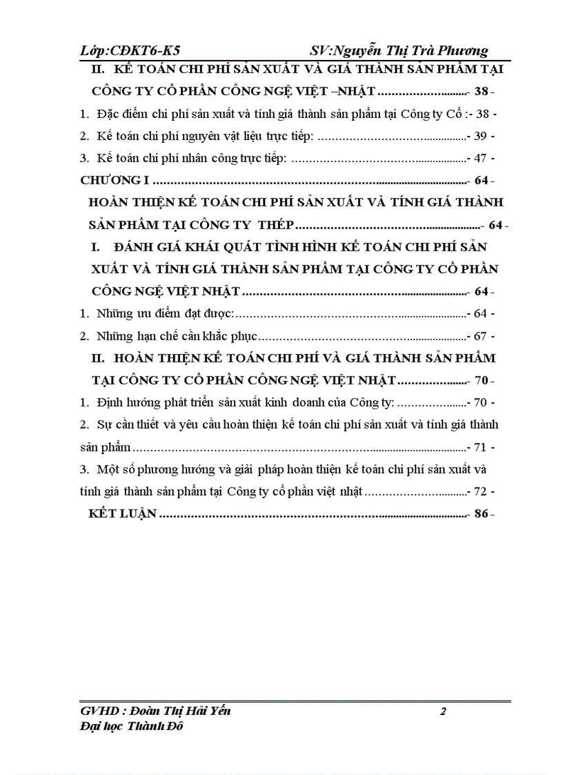 Hoàn thiện kế toán chi phí sản xuất và tính giá thành sản phẩm tại Công ty Cổ phần công ngệ việt nhật