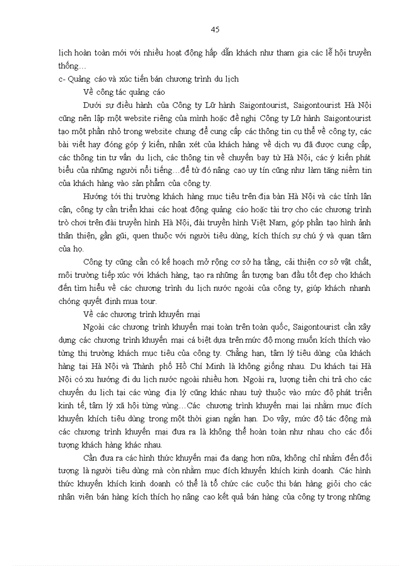 image for page Giải pháp hoàn thiện các chương trình du lịch của Công ty Lữ hành Saigontourist Hà Nội