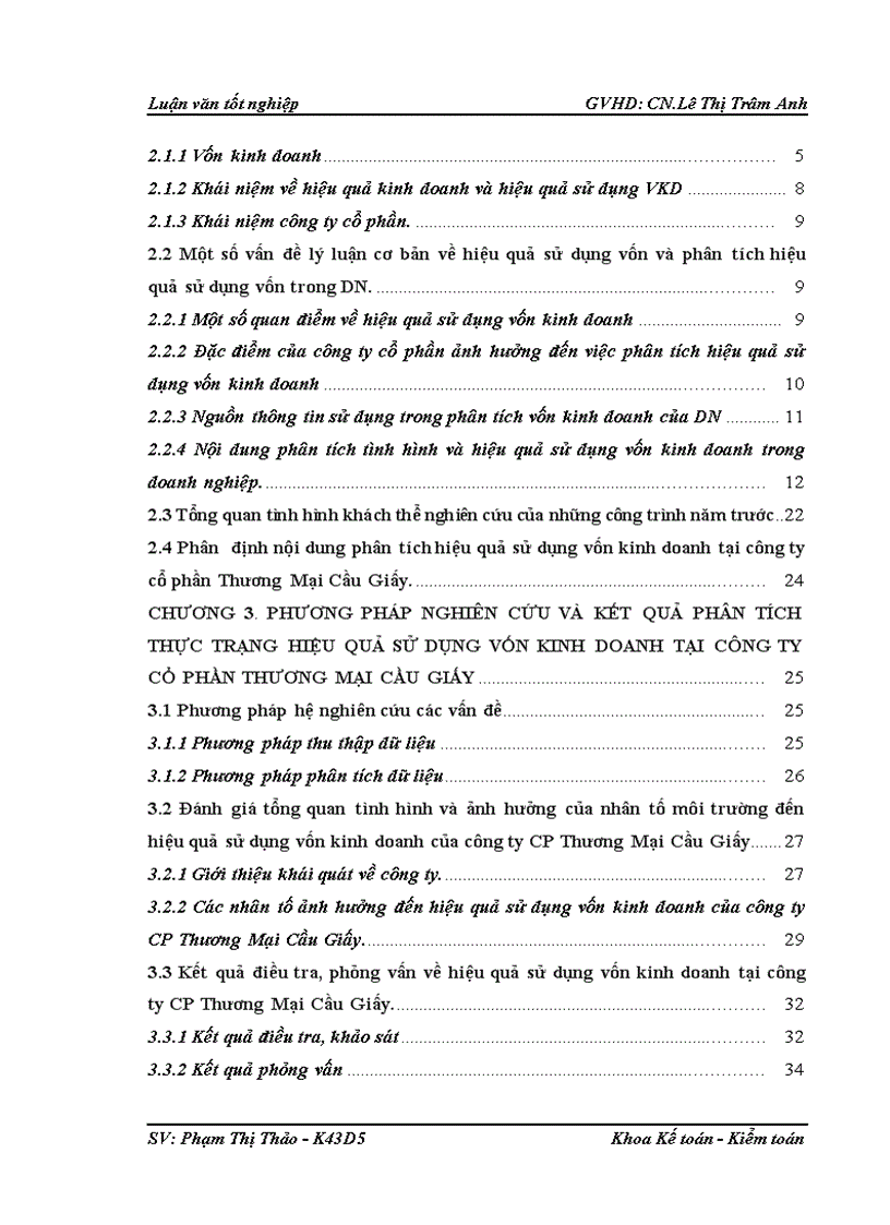 Phân tích hiệu quả sử dụng vốn kinh doanh tại công ty cổ phần Thương Mại Cầu Giấy
