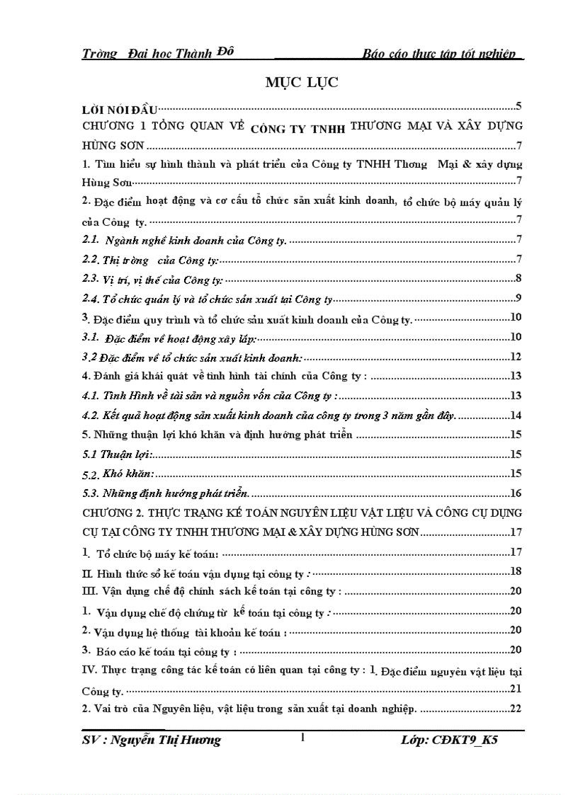 image for page Thực trạng kế toán Nguyên liệu vật liệu và công cụ dụng cụ lại Công ty TNHH Thương Mại Xây Dựng Hùng Sơn