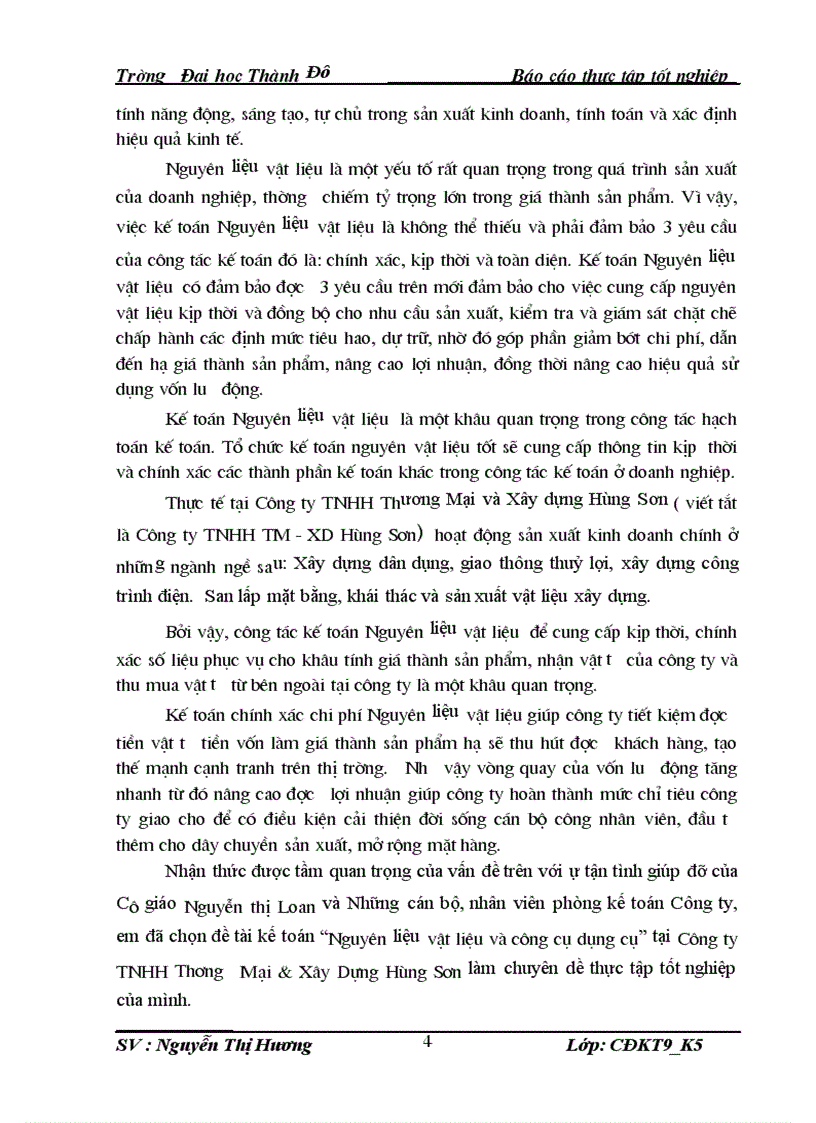 image for page Thực trạng kế toán Nguyên liệu vật liệu và công cụ dụng cụ lại Công ty TNHH Thương Mại Xây Dựng Hùng Sơn