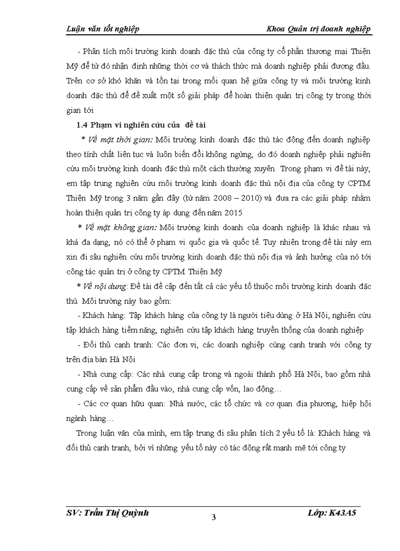 Nghiên cứu ảnh hưởng của môi trường kinh doanh đặc thù nhằm hoàn thiện quản trị ở công ty cổ phần thương mại Thiện Mỹ