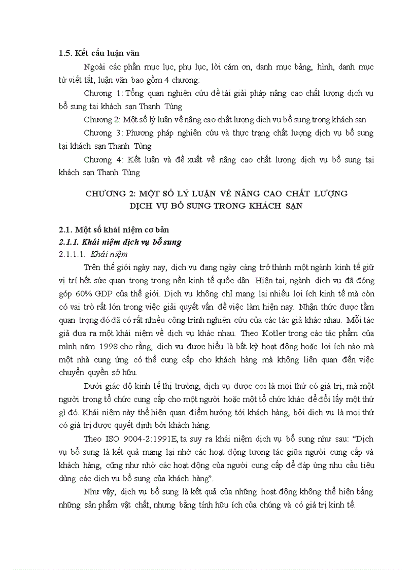 Đề tài giải pháp nâng cao chất lượng dịch vụ bổ sung tại khách sạn thanh tùng