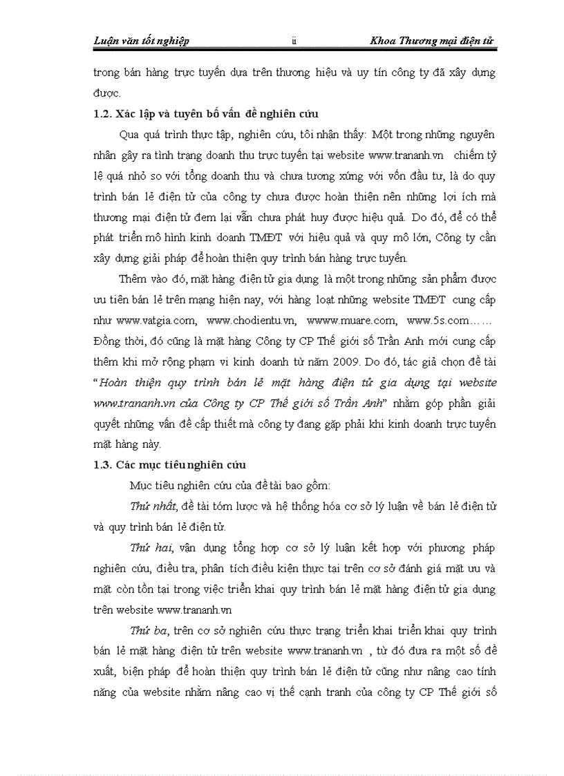 image for page GIẢI PHÁP HOÀN THIỆN QUY TRÌNH BÁN LẺ MẶT HÀNG ĐIỆN TỬ GIA DỤNG TẠI WEBSITE www trananh vn CỦA CÔNG TY CỔ PHẦN THẾ GIỚI SỐ TRẦN ANH