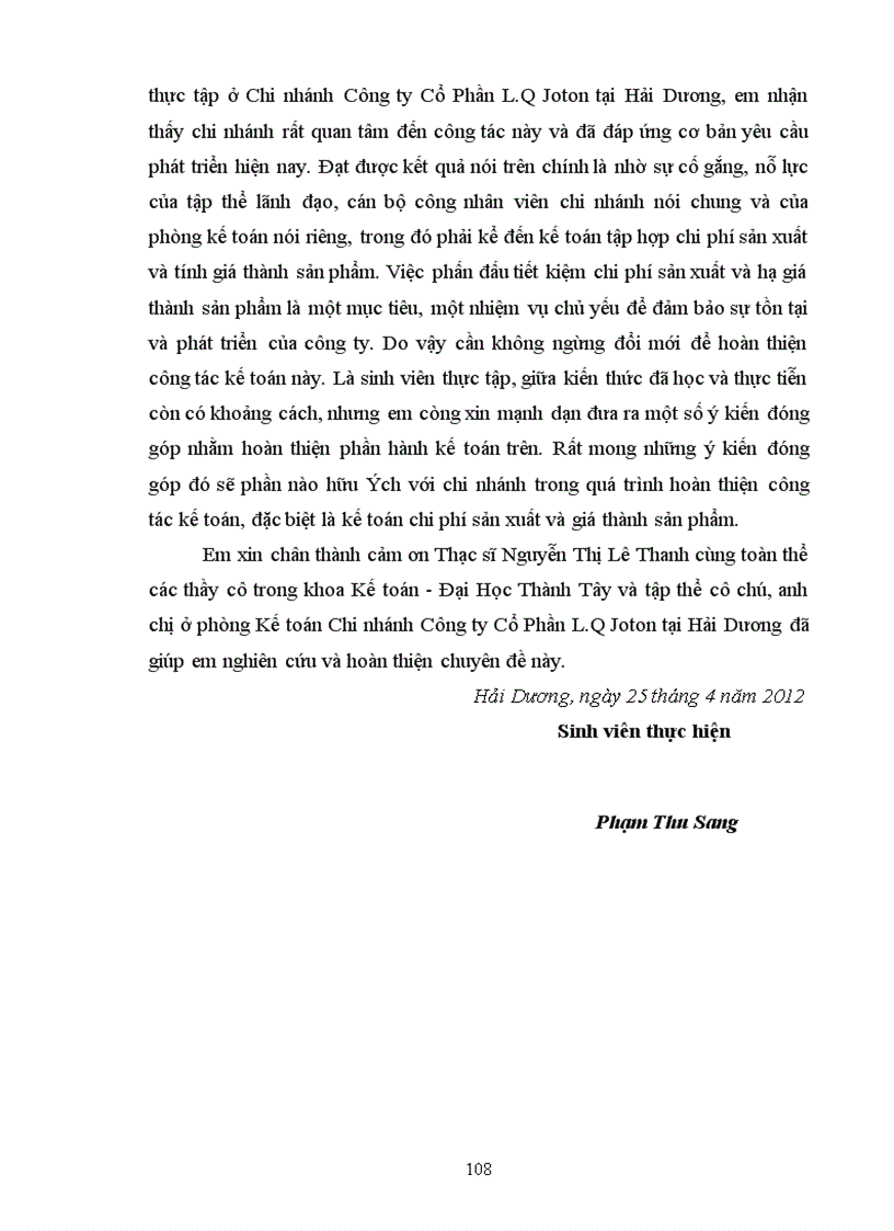 image for page Hoàn thiện Kế toán tập hợp chi phí sản xuất và tính giá thành sản phẩm tại Chi nhánh Công ty Cổ Phần L Q Joton tại Hải Dương