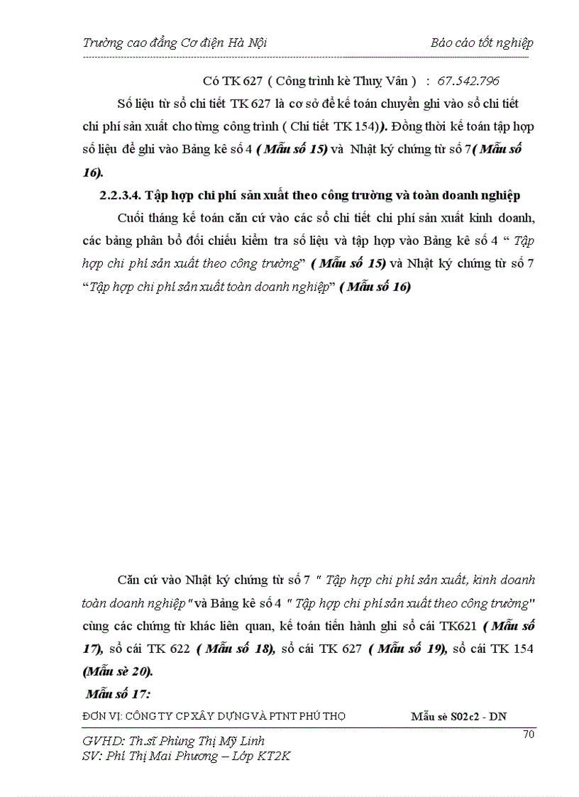 image for page Kế toán tập hợp chi phí sản xuất và tính giá thành sản phẩm xây lắp tại Công ty CP Xây dựng và PTNT Phú Thọ