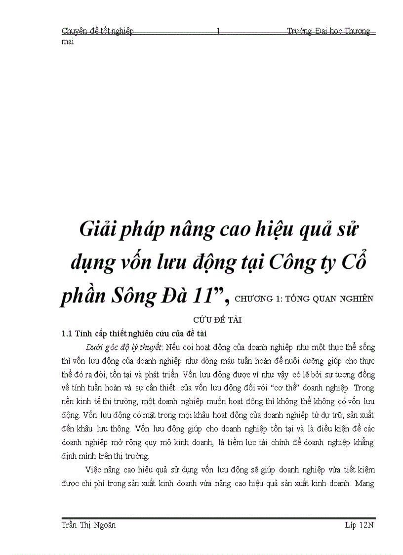 image for page Giải pháp nâng cao hiệu quả sử dụng vốn lưu động tại Công ty Cổ phần Sông Đà 1